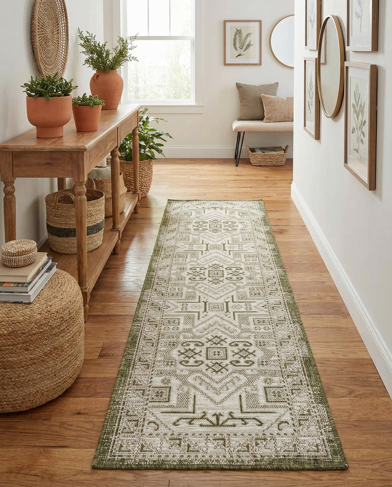 Tribal Terrace Treasures Collection Area Rug - Mayan Marina (Green) Runner Green  lifestyle 84