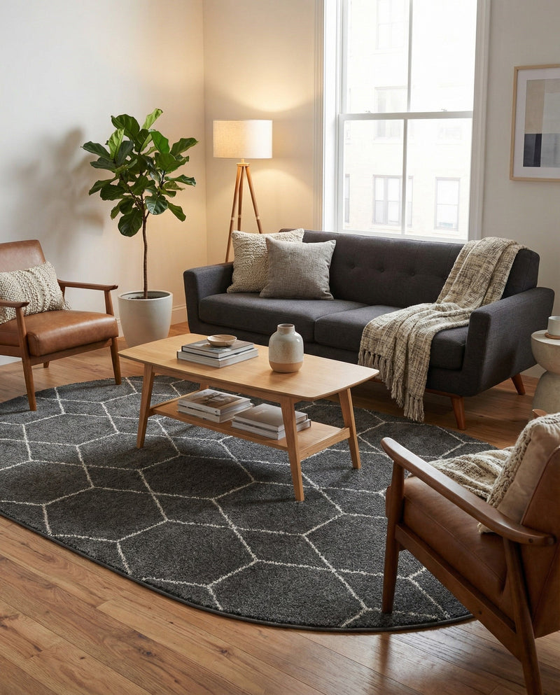 Trellis Mosaic Collection Area Rug - Arborville (Dark Gray) Oval Dark Gray  lifestyle 43