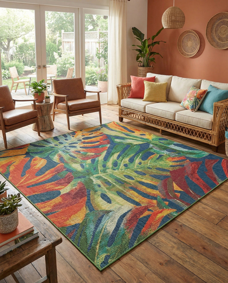 Coastal Terrace Collection Area Rug -  Pier Square Multi  lifestyle 29