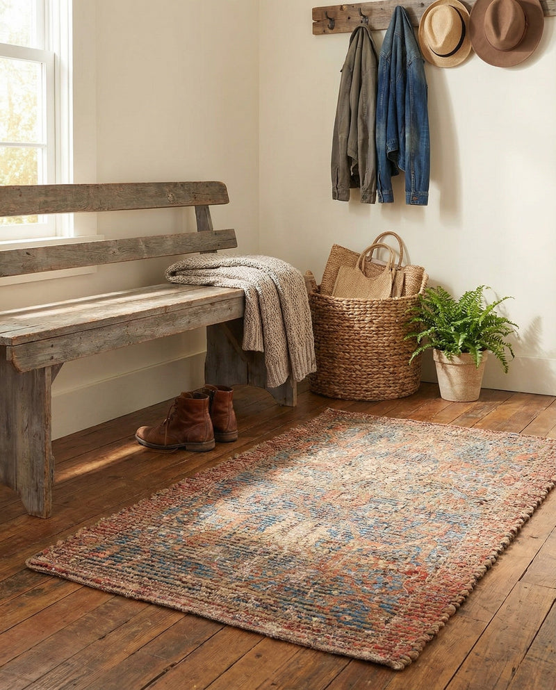 Savannah Threads Collection Area Rug -  Patagonian Rectangle Antique Blue  lifestyle 6