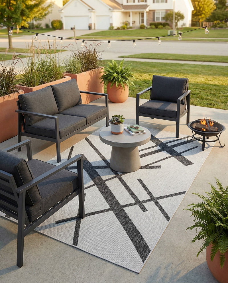 Urban Terrace Collection Area Rug -  Bowery Rectangle Black and White  lifestyle 15