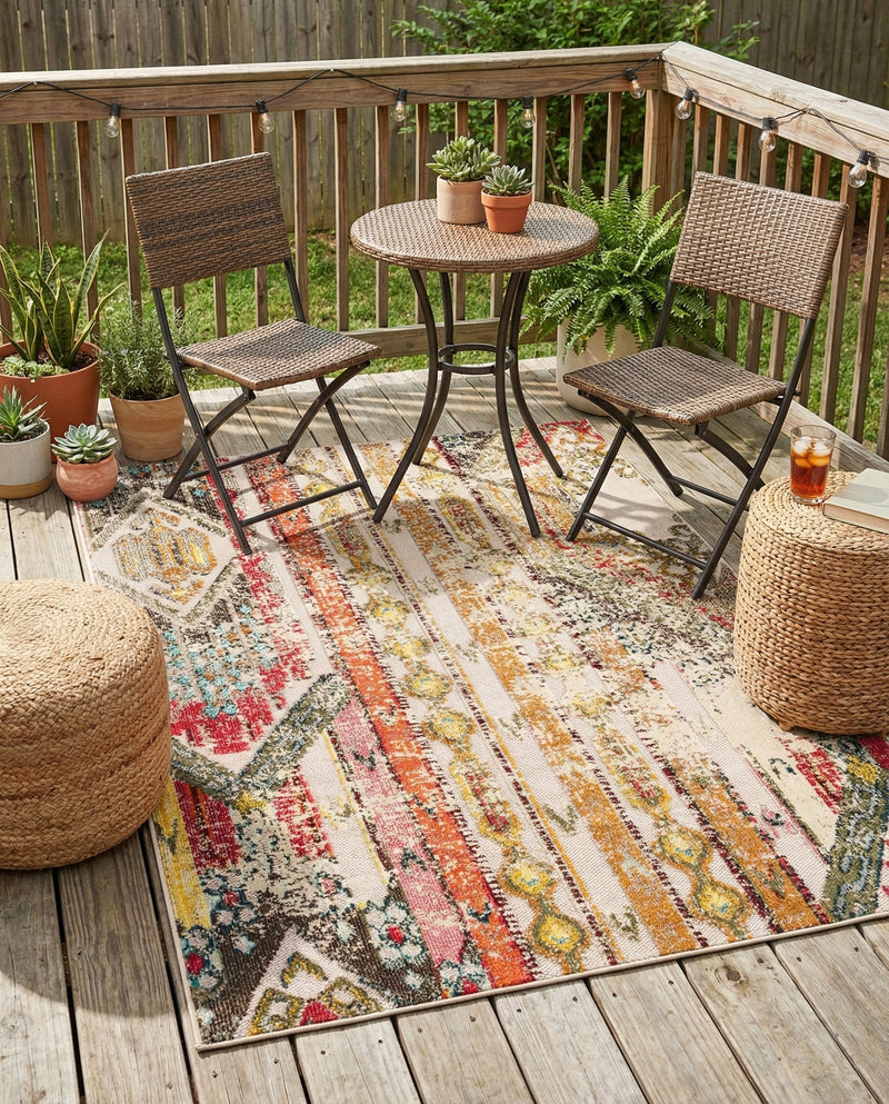 Outdoor Marrakesh Collection Area Rug -  Agadir Rectangle Multi Beige  lifestyle 23