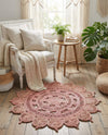 Woven Seaside Jute Collection Area Rug - Coastalhaven (Pink) Round Pink  lifestyle 8