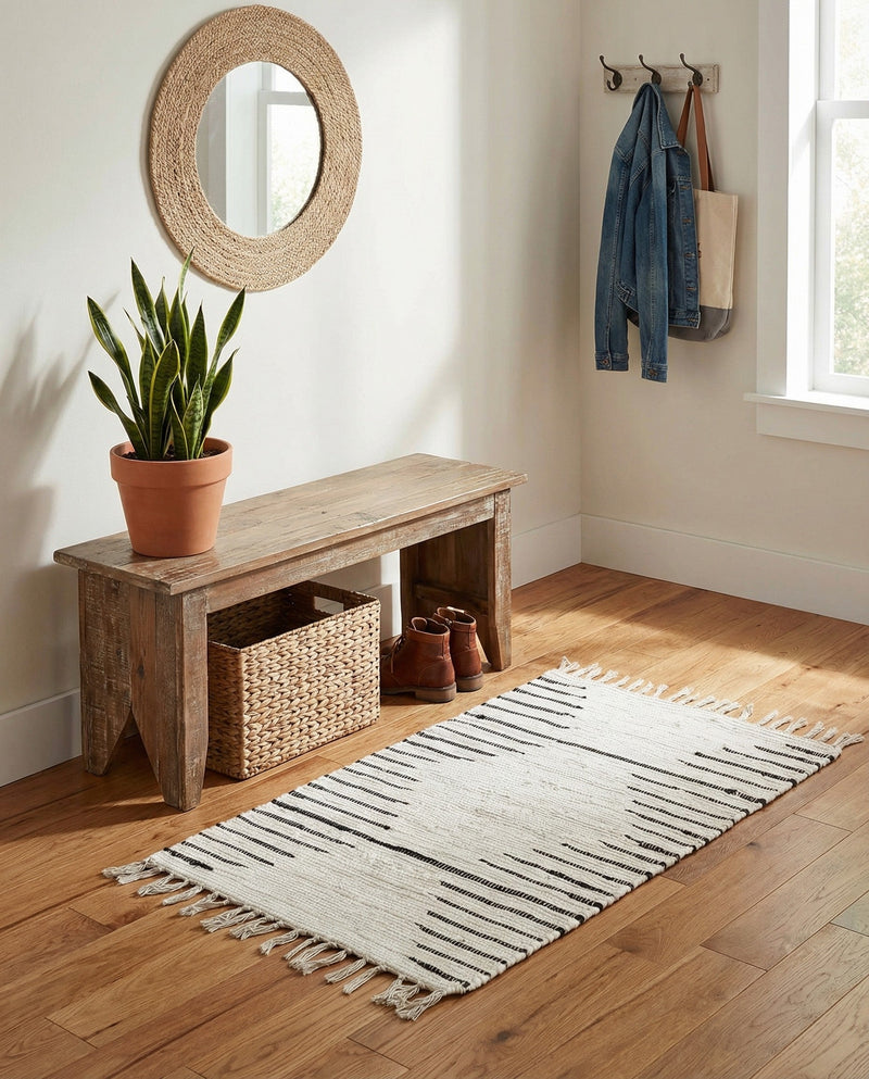 Thar Cotton Collection Area Rug - Jaisalmer (White) Rectangle White  lifestyle 16