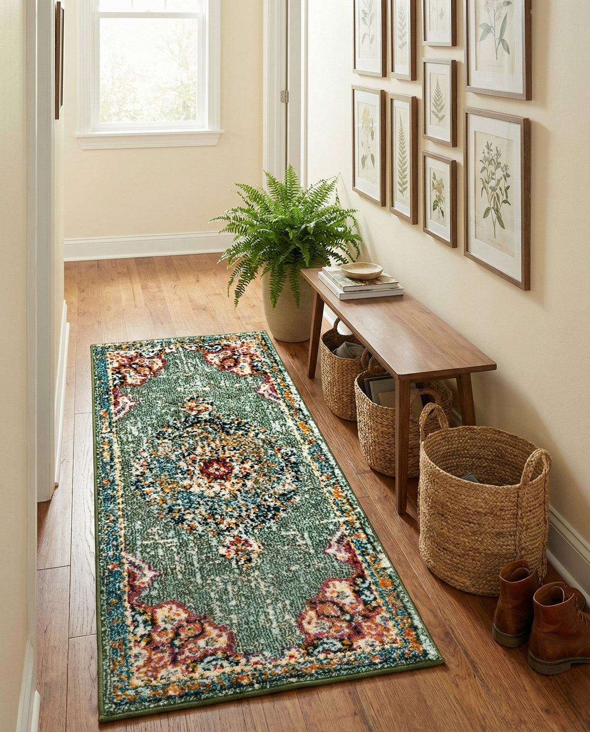 Brighton Terrace Collection Area Rug - Hove (Green) Runner Green  lifestyle 83