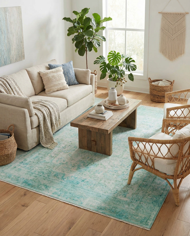 Bazaar Chic Collection Area Rug -  Taza Rectangle Turquoise  lifestyle 4