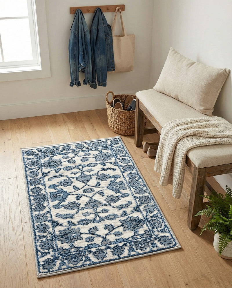 Charleston Elegance Collection Area Rug -  Seaport (White Blue) Rectangle White Blue  lifestyle 16