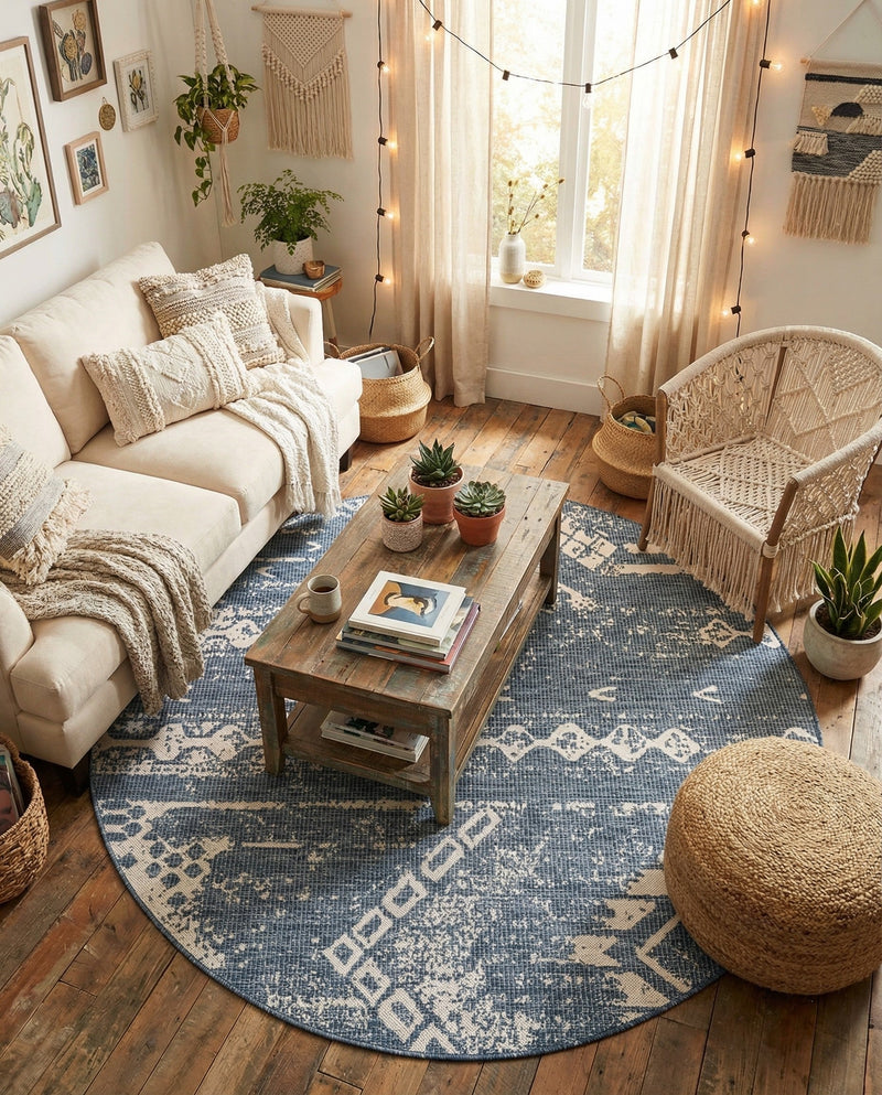 Desert Nomad Terrace Collection Area Rug - Sahara (Blue) Round Blue  lifestyle 22