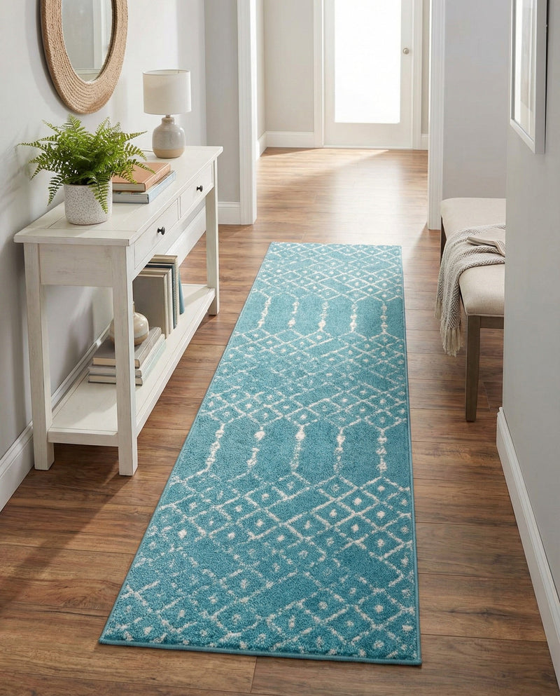 Marrakesh Lattice Collection Area Rug - Casablanca (Teal blue) Runner Teal blue  lifestyle 71