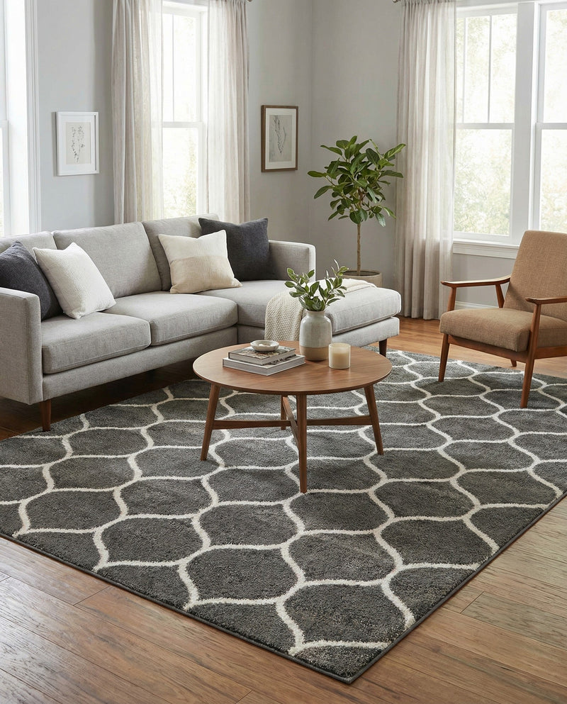 Trellis Mosaic Collection Area Rug -  Pergolatown (Dark Gray) Rectangle Dark Gray  lifestyle 11