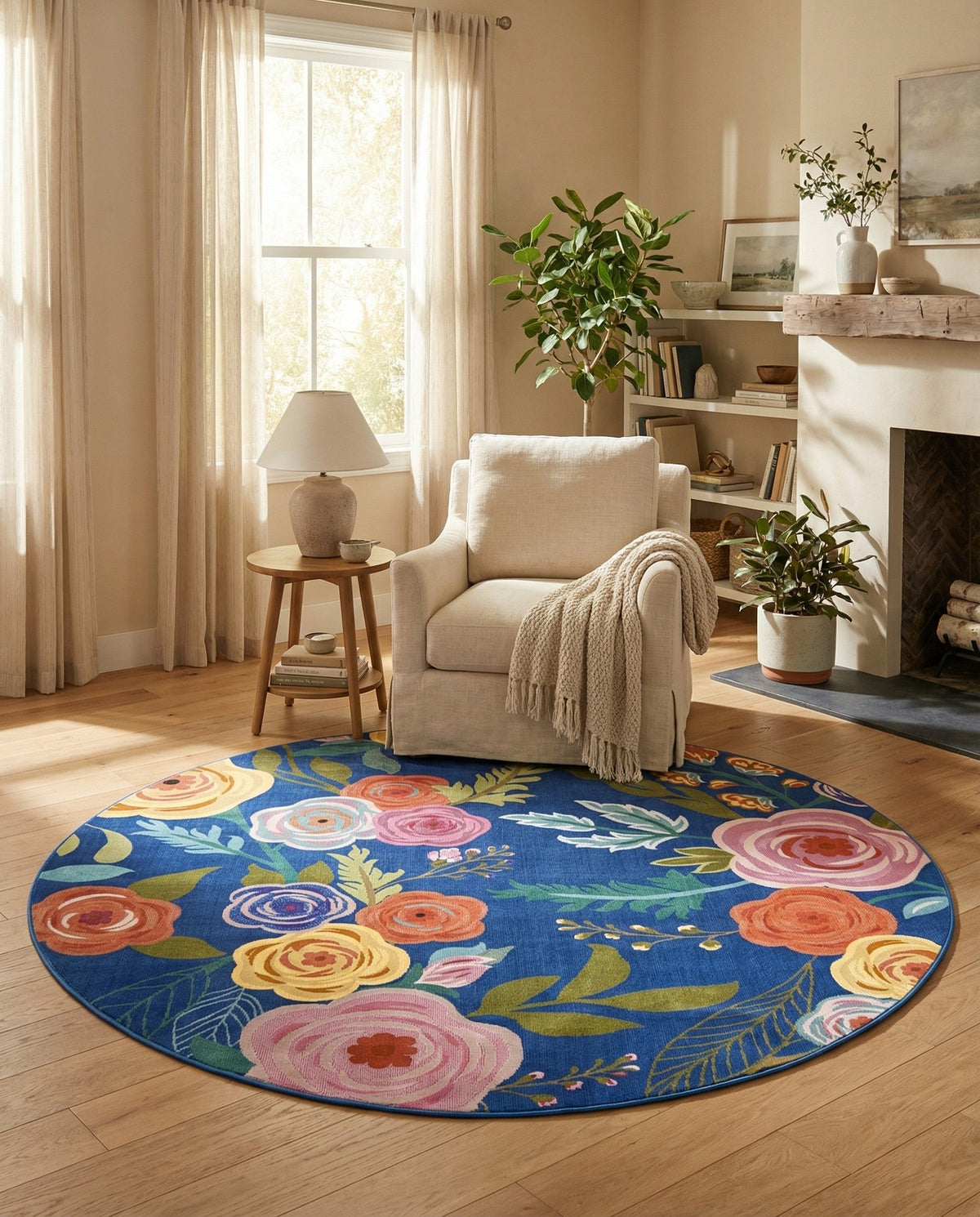 Meadow Breeze Collection Area Rug -  Petal Round Blue  lifestyle 199
