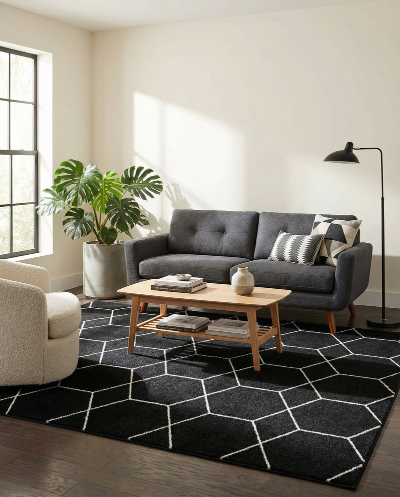 Trellis Mosaic Collection Area Rug - Arborville (Black) Rectangle Black  lifestyle 4