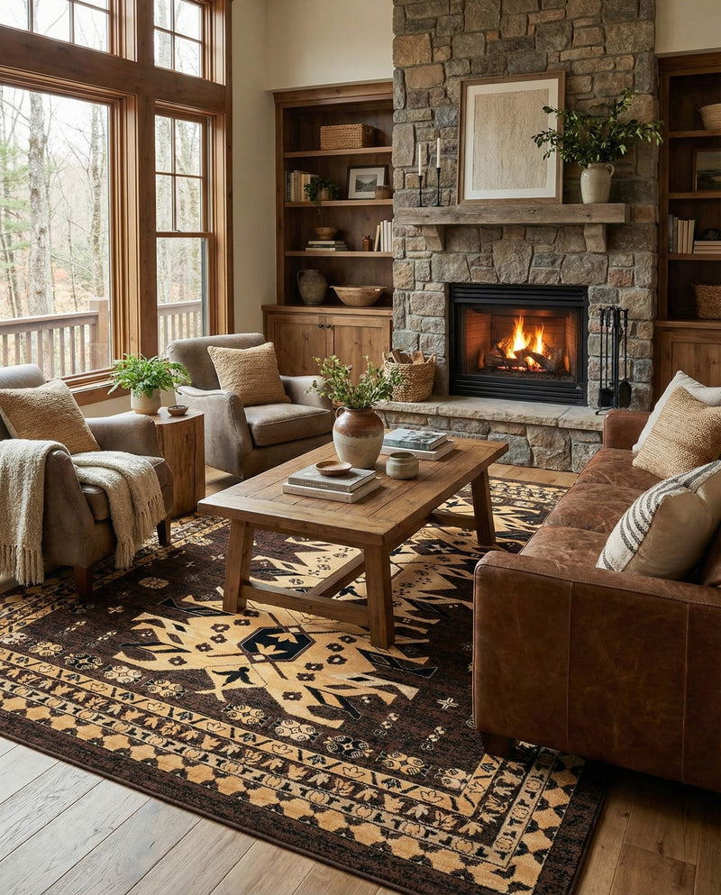 Tabriz Tapestries Collection Area Rug - Azerbaijan (Brown) Rectangle Brown  lifestyle 14