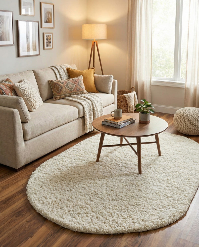 Plush Oasis Collection Area Rug - Serenity (Pure Ivory) Oval Pure Ivory  lifestyle 37