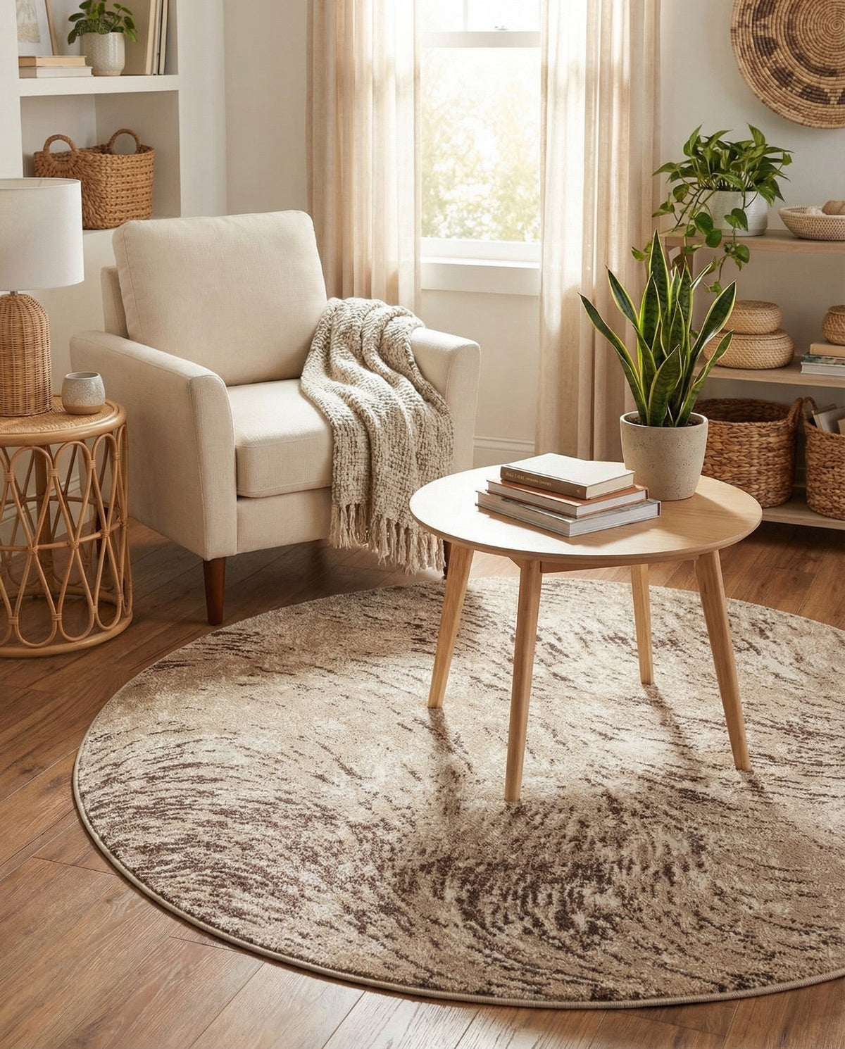 Serenity Sands Collection Area Rug -  Quietshore Round Brown  lifestyle 99