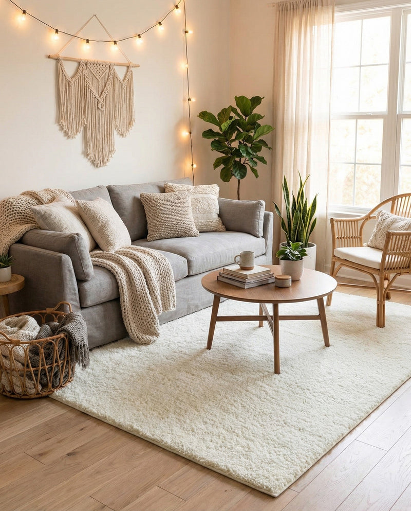 Cozy Comfort Shag Collection Area Rug - Haven (White) Rectangle White  lifestyle 7