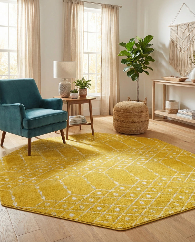 Marrakesh Lattice Collection Area Rug - Casablanca (Yellow) Octagon Yellow  lifestyle 59