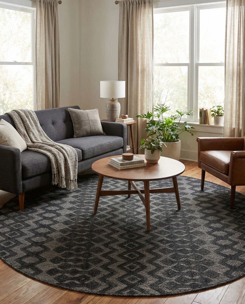 Garden Lattice Charm Collection Area Rug -  Pergola (Charcoal) Round Charcoal  lifestyle 45