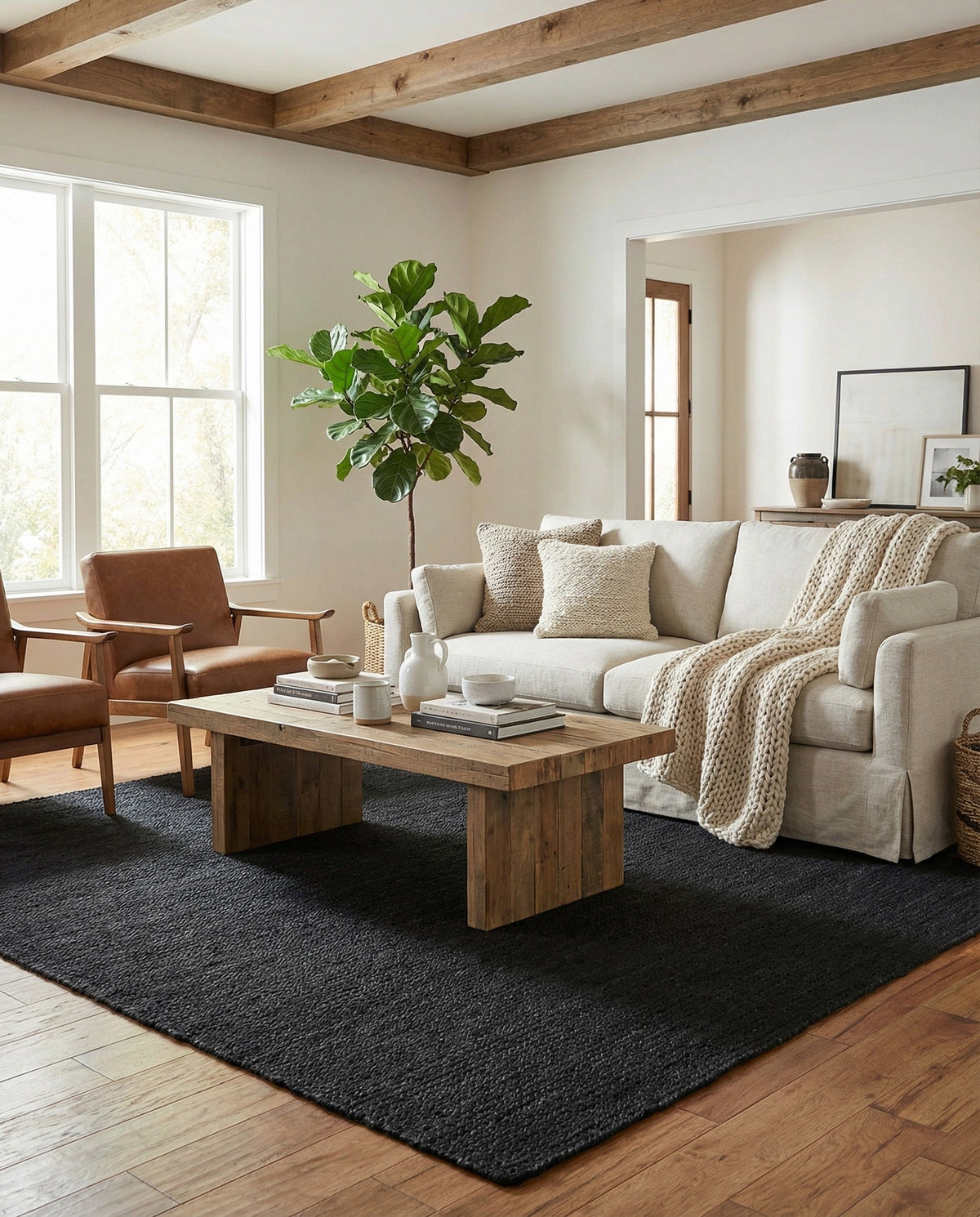 Woven Seaside Jute Collection Area Rug - Martha's Square Black  lifestyle 94