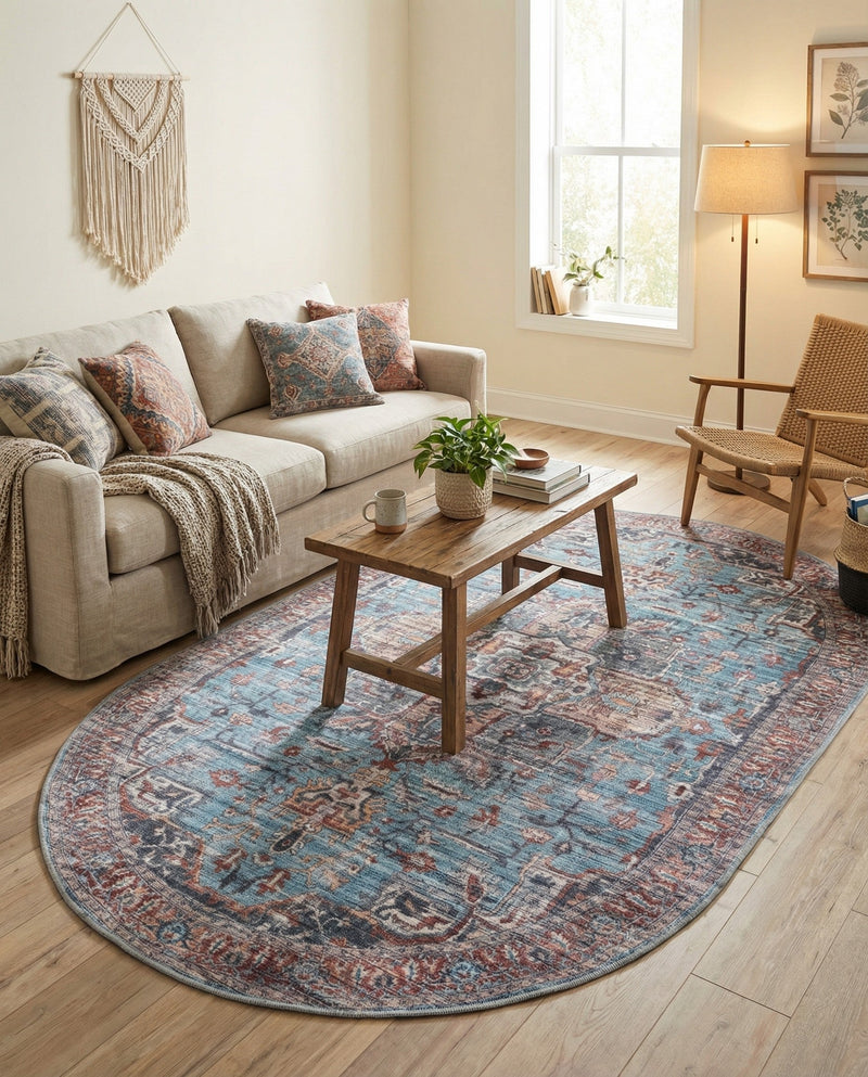 Zahara Oasis Collection Area Rug -  Casablanca Oval Blue  lifestyle 72