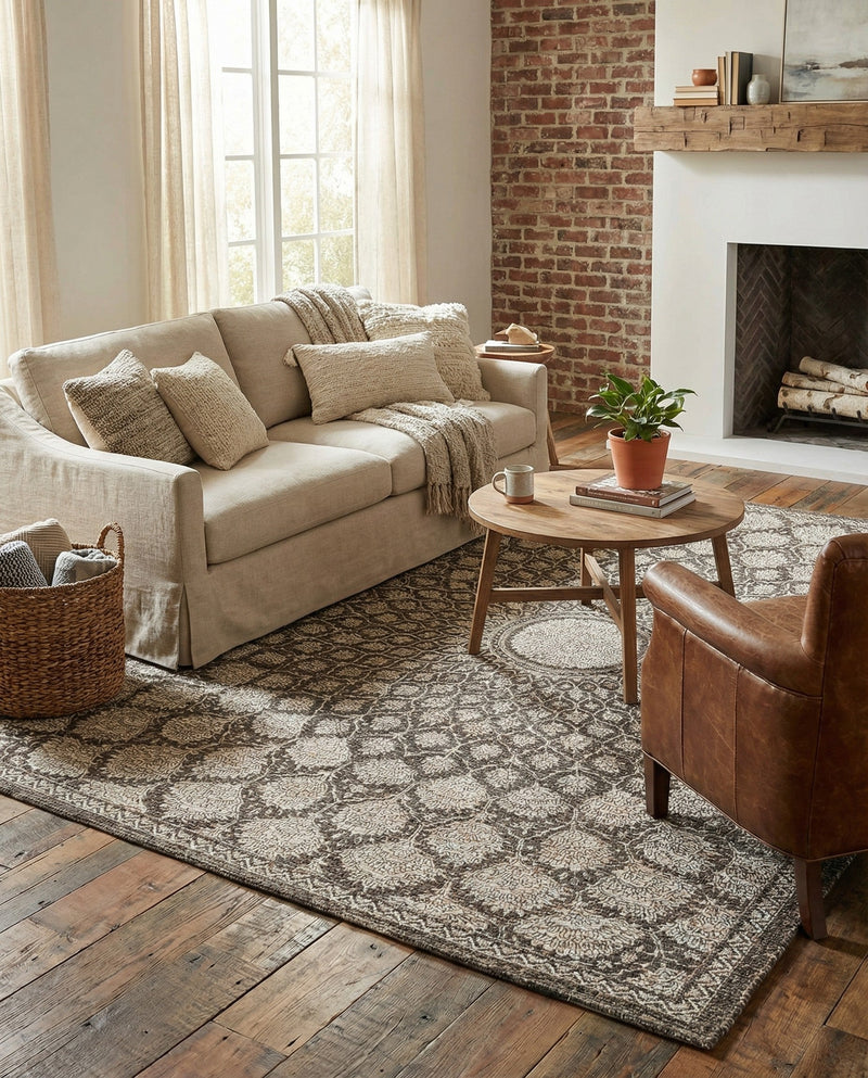 Savannah Threads Collection Area Rug -  Serengeti Rectangle Charcoal and Ivory  lifestyle 6
