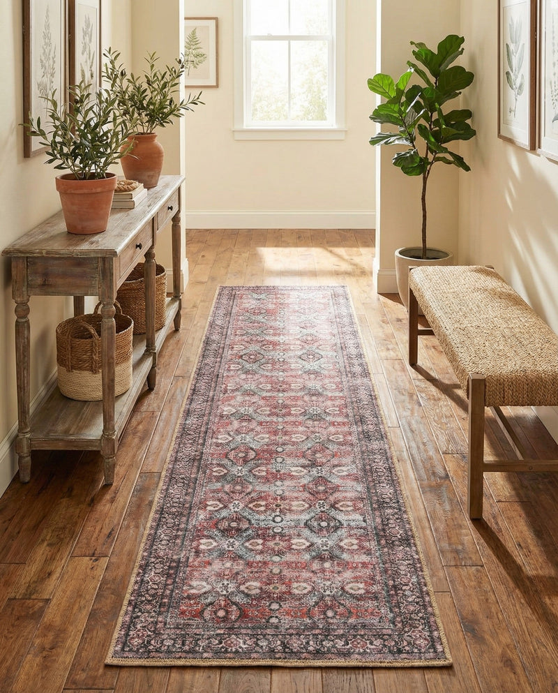 Heritage Elegance Collection Area Rug -  Hampton Runner Antique Red  lifestyle 69