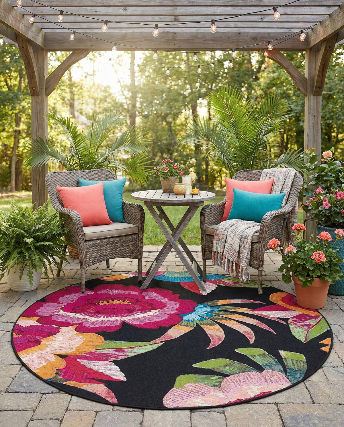 Seaside Blooms Collection Area Rug -  Versailles Round Multi  lifestyle 87