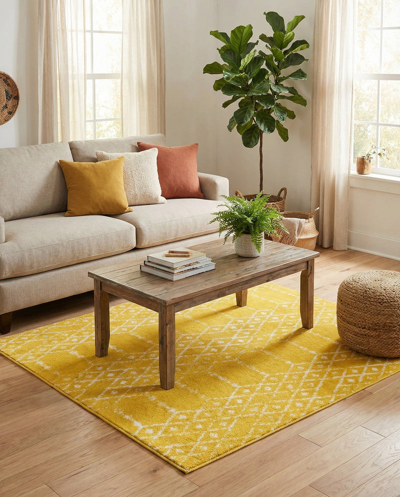 Marrakesh Lattice Collection Area Rug - Casablanca (Yellow) Square Yellow  lifestyle 62