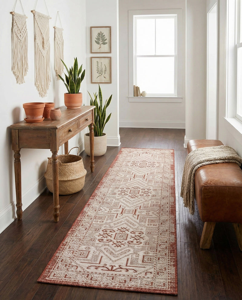 Tribal Terrace Treasures Collection Area Rug - Mayan Marina (Rust Red) Runner Rust Red  lifestyle 51