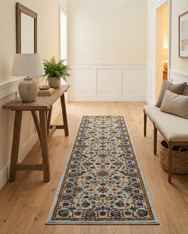 Casablanca Tapestry Collection Area Rug -  Marrakech (Cloud Gray) Runner Cloud Gray  lifestyle 37