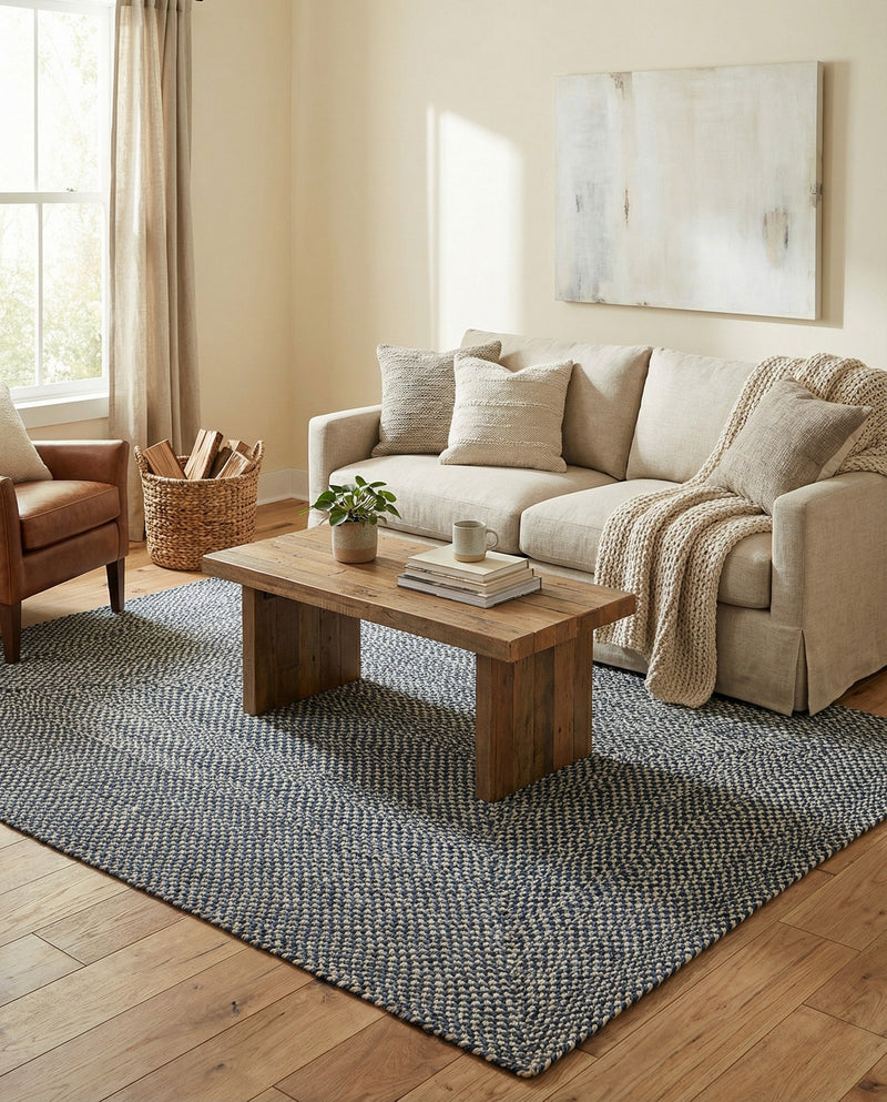 Highland Woven Jute Collection Area Rug - Glenmore (Navy Blue) Rectangle Navy Blue  lifestyle 4