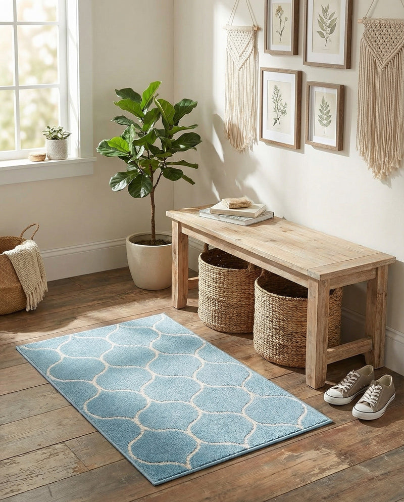 Trellis Mosaic Collection Area Rug -  Pergolatown (Light Blue) Rectangle Light Blue  lifestyle 9