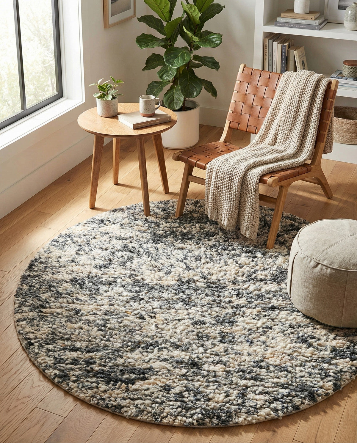Wellington Luxe Shag Collection Area Rug - Kapiti Round Salt and Pepper  lifestyle 88
