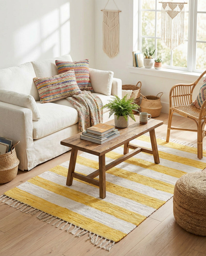 Tassel Trail Collection Area Rug - Pathway (Yellow and Ivory) Rectangle Yellow and Ivory  lifestyle 11