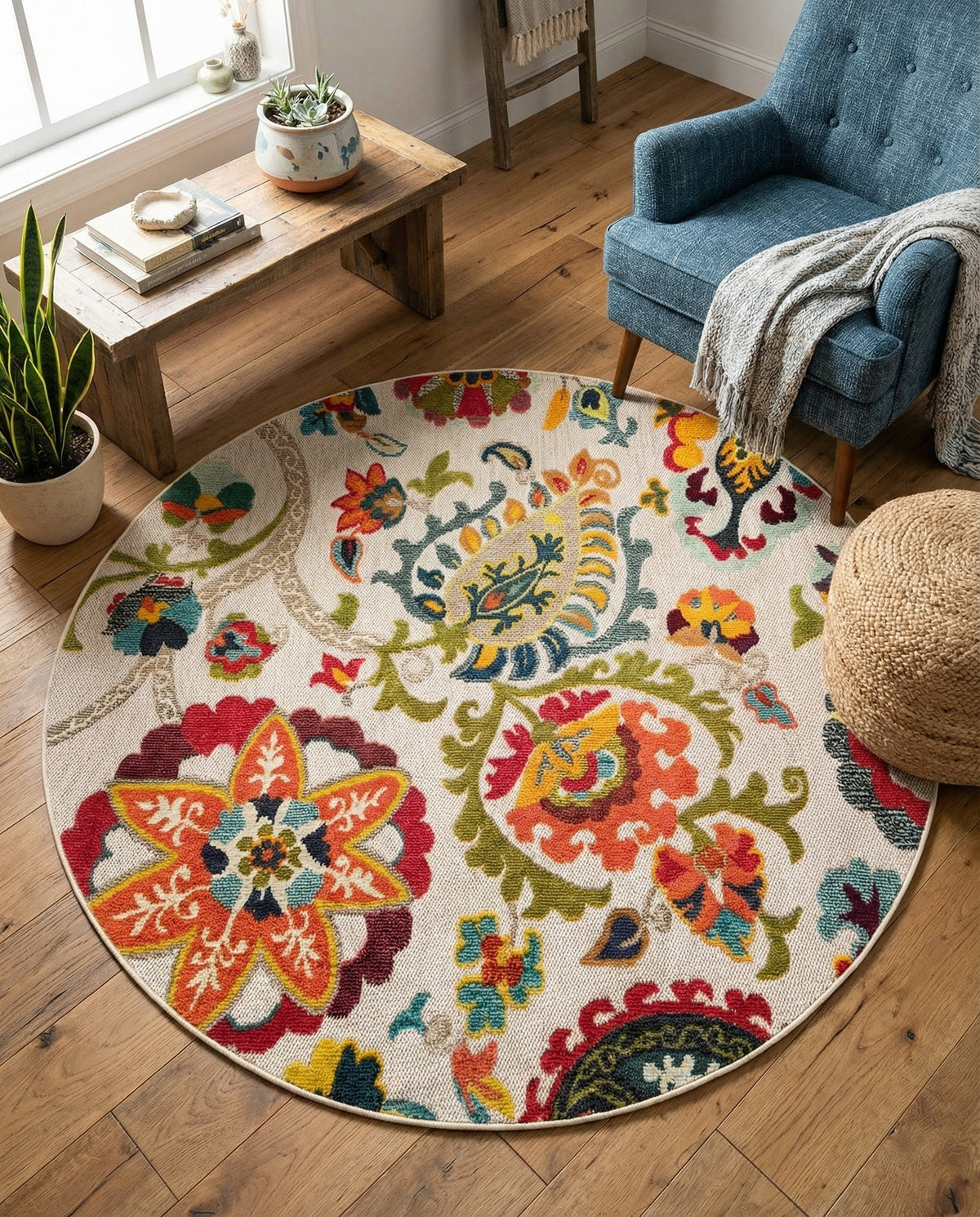 Outdoor Marrakesh Collection Area Rug - Fes Round Multi Beige  lifestyle 130