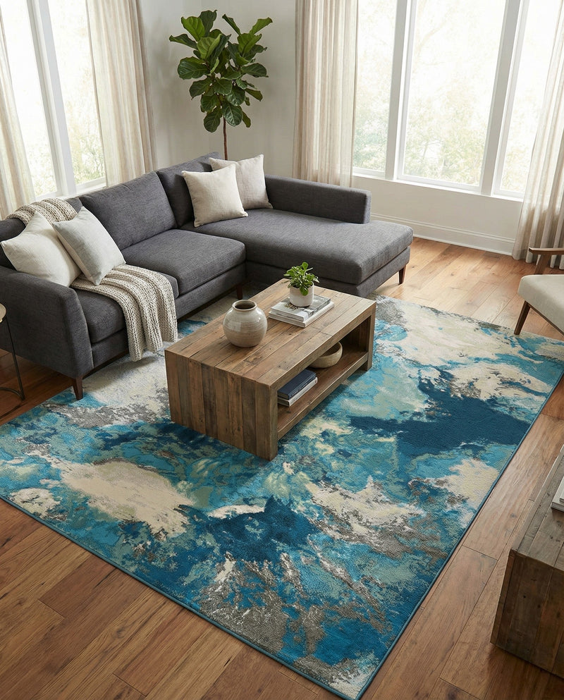 Urban Terrace Collection Area Rug -  Gazebo Rectangle Blue and Ivory  lifestyle 18