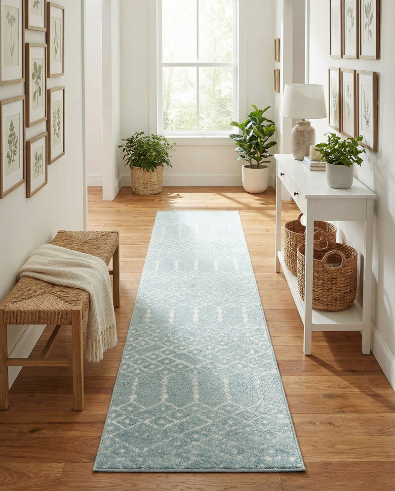 Marrakesh Lattice Collection Area Rug - Casablanca (Aqua) Runner Aqua  lifestyle 57