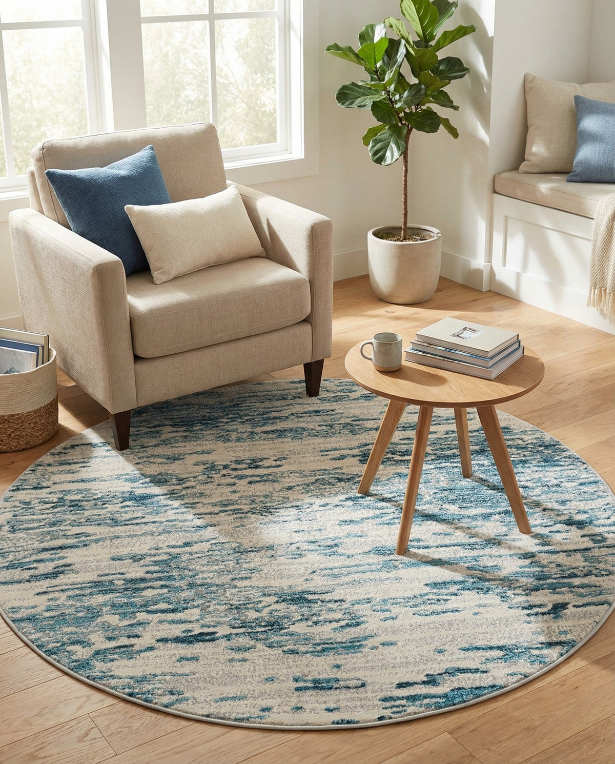 Serenity Sands Collection Area Rug - Dunescape Round Blue  lifestyle 108