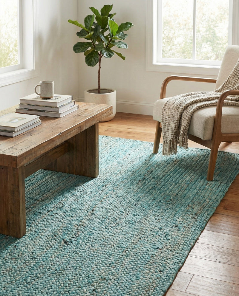 Woven Seaside Jute Collection Area Rug - Savannah (Turquoise) Rectangle Turquoise  lifestyle 6