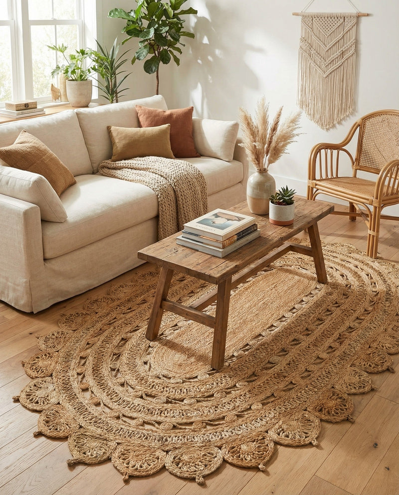 Woven Seaside Jute Collection Area Rug - Coastalhaven (Natural) Oval Natural  lifestyle 33
