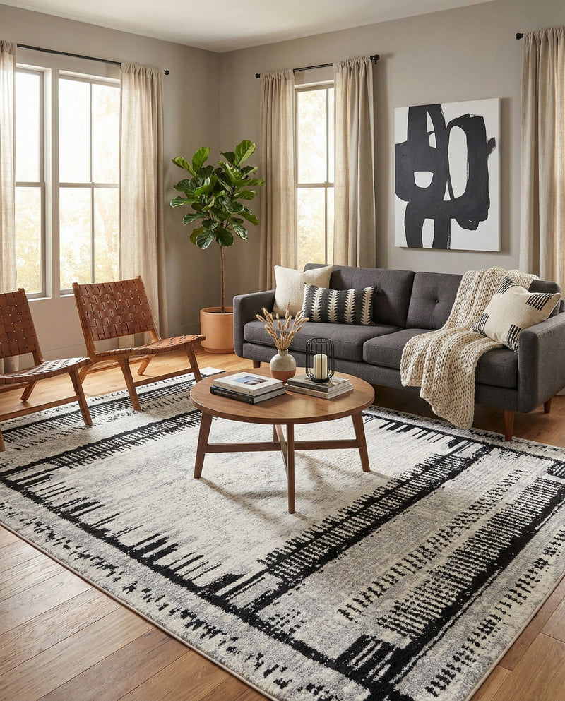 Marrakech Mosaic Collection Area Rug -  Sahara Rectangle Black and White  lifestyle 16