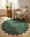 Woven Seaside Jute Collection Area Rug - Coastalhaven (Hunter Green) Round Hunter Green  lifestyle 8