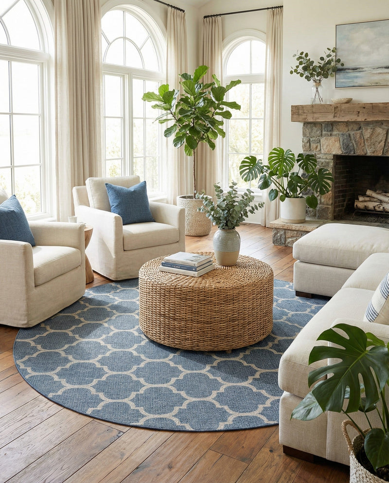 Savannah Pergola Collection Area Rug - Arbor (Navy Blue) Round Navy Blue  lifestyle 44
