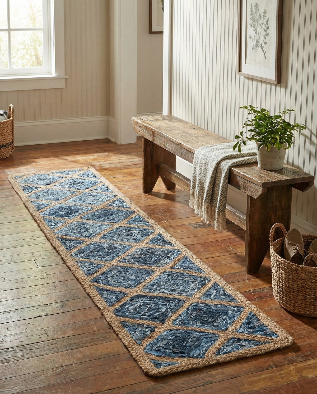 Woven Seaside Jute Collection Area Rug - Marina Table Runner Blue  lifestyle 115