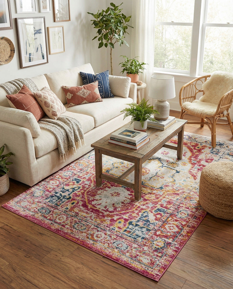 Parisian Elegance Collection Area Rug - Versailles (Pink Gray) Rectangle Pink Gray  lifestyle 6