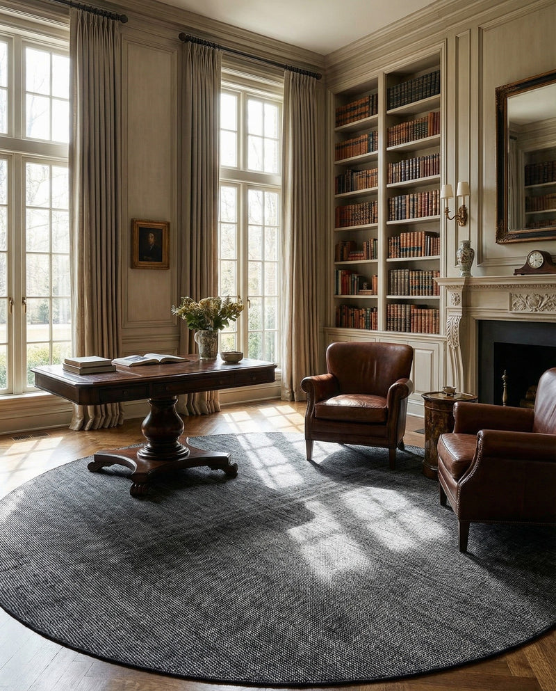 Berkshire Estate Collection Area Rug - Windsor (Blackberry) Round Blackberry  lifestyle 38