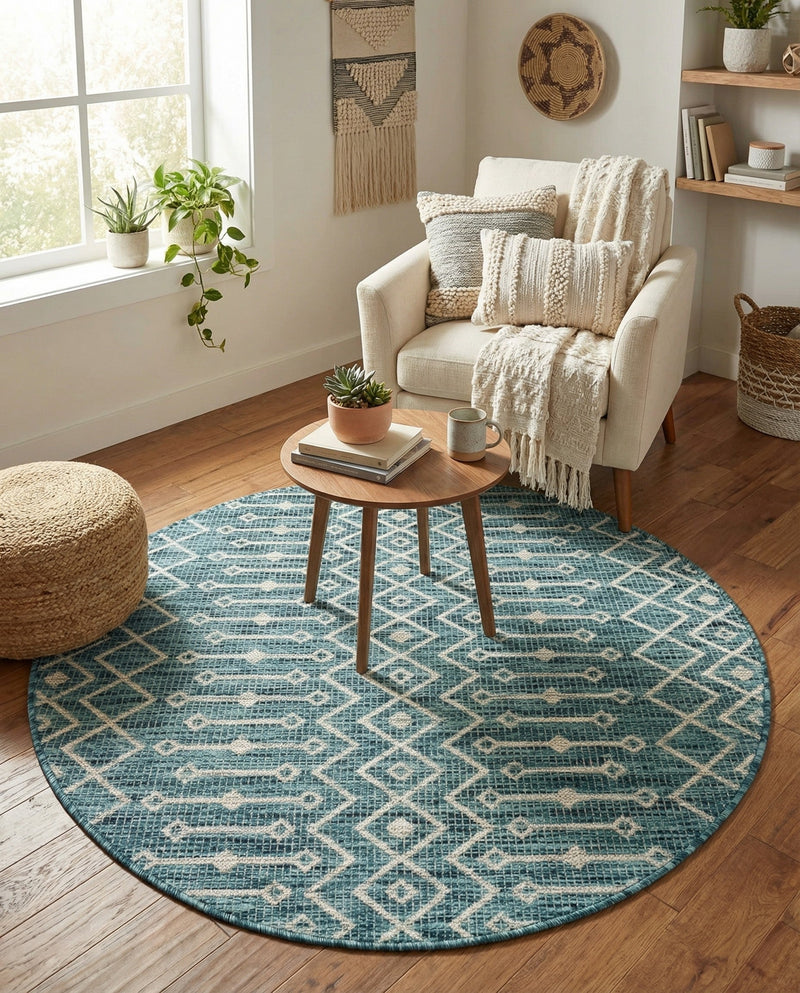 Savannah Pergola Collection Area Rug -  Pergola (Teal) Round Teal  lifestyle 61