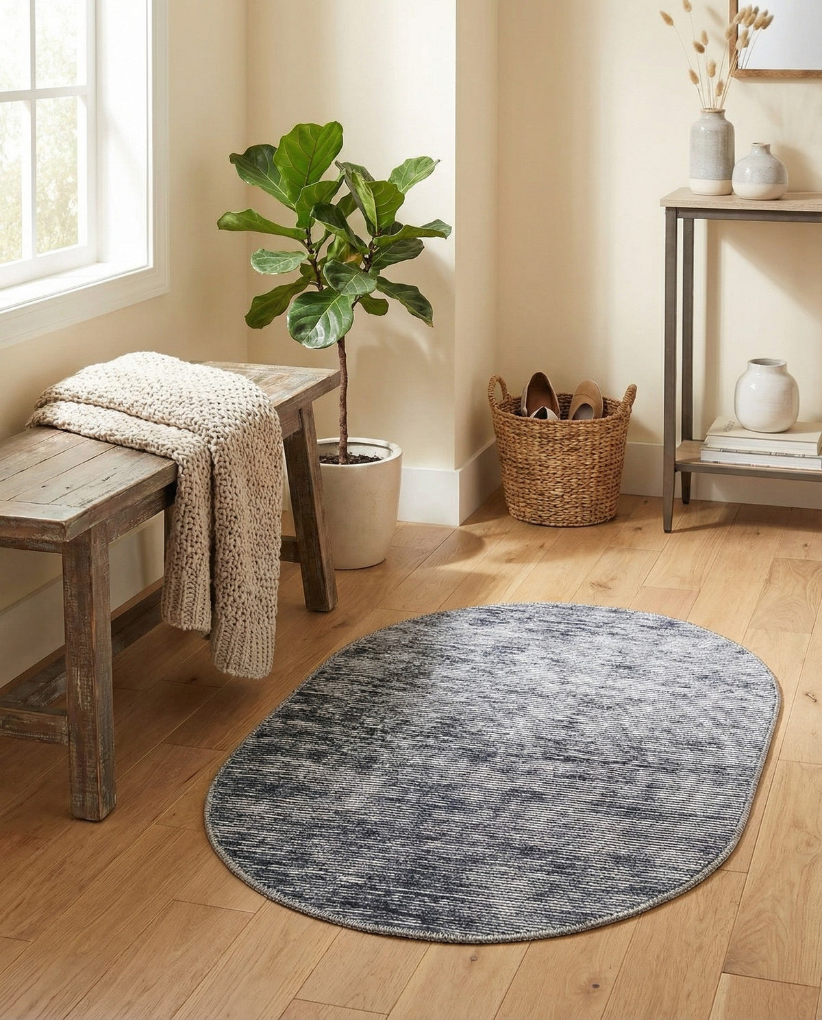 Sahara Essence Collection Area Rug - Oasis (Gray) Oval Gray  lifestyle 98