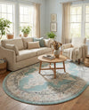 Beverly Grove Collection Area Rug -  Fairfax (Aqua) Oval Aqua  lifestyle 56