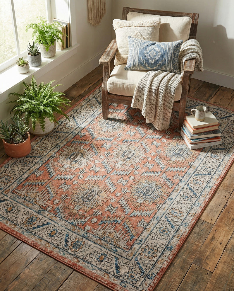 Mykonos Manor Collection Area Rug -  Paros Rectangle Salmon Pink  lifestyle 33